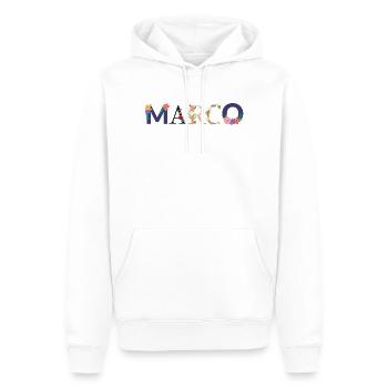 Le nom MARCO décoré de fleurs - Sweat à capuche Premium bio Homme - blanc - Devant - Nico (187cm)