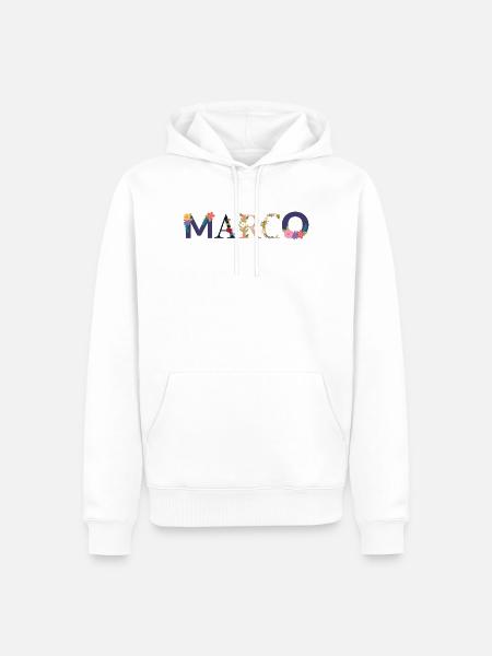 MARCO Name mit Blumen geschmückt - Männer Premium Bio Hoodie - Weiß