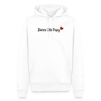 PAPY. PAPA. FÊTE DES PÈRES. BONNE FÊTE PAPY. - Sweat à capuche Premium bio Homme - blanc - Devant - Nico (187cm)