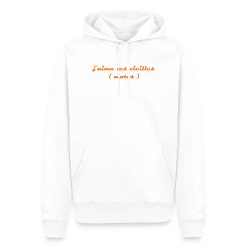 j aime les vieilles motos orange - Sweat à capuche Premium bio Homme - blanc - Devant - Nico (187cm)