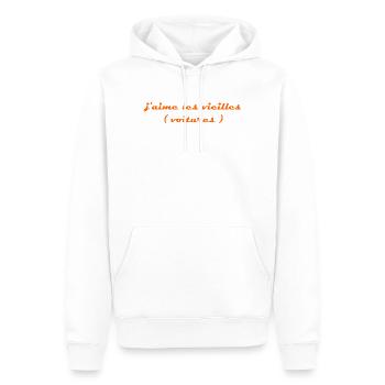 j aime les vieilles voitures orange - Sweat à capuche Premium bio Homme - blanc - Devant - Nico (187cm)
