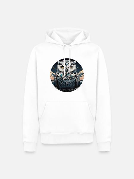 Schneeeulenportrait Schneeeule Eulengrafik - Männer Premium Bio Hoodie - Weiß