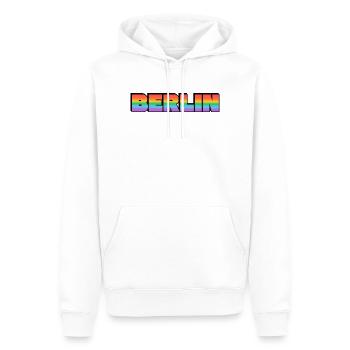 Berlin Rainbow Gradient Text LGBT - Men’s Premium Organic Hoodie - white - Front - Nico (187cm)