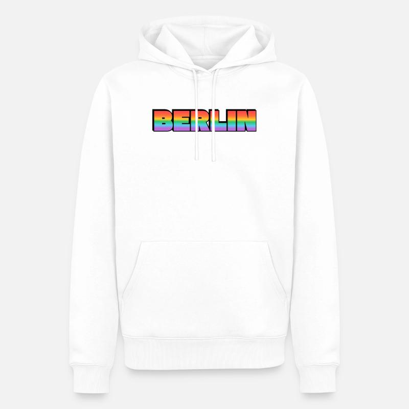 Berlin Rainbow Gradient Text LGBT - Men’s Premium Organic Hoodie - white