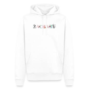 ZACHARY Namenskunst mit Blumen gestickt - Männer Premium Bio Hoodie - Weiß - Vorne - Nico (187cm)