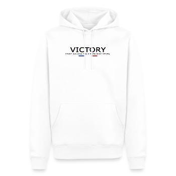 Victory EVERY SUCCESS HAS A NAME KEEP TRYING - Sweat à capuche Premium bio Homme - blanc - Devant - Nico (187cm)