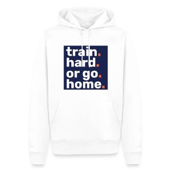 TRAIN HARD OR GO HOME - FITNESS - WORKOUT - GYM - Männer Premium Bio Hoodie - Weiß - Vorne - Nico (187cm)
