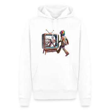 Moment télé punk surréaliste - Sweat à capuche Premium bio Homme - blanc - Devant - Nico (187cm)