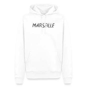 Marseille Brush Typography Noir - France - Sweat à capuche Premium bio Homme - blanc - Devant - Nico (187cm)