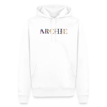 Le nom d’ARCHIE orné de fleurs - Sweat à capuche Premium bio Homme - blanc - Devant - Nico (187cm)