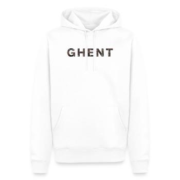 GAND – Typographie en brique gothique - Sweat à capuche Premium bio Homme - blanc - Devant - Nico (187cm)