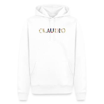 CLAUDIO Nom orné de fleurs - Sweat à capuche Premium bio Homme - blanc - Devant - Nico (187cm)