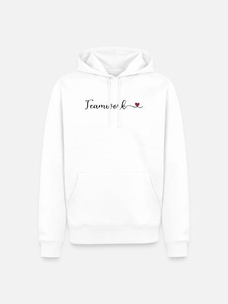 Teamwork Schrift mit Herz - Männer Premium Bio Hoodie - Weiß