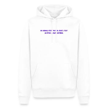 Un_animal_n'est_pas_un_jouet-_c'est_un_être - Sweat à capuche Premium bio Homme - blanc - Devant - Nico (187cm)