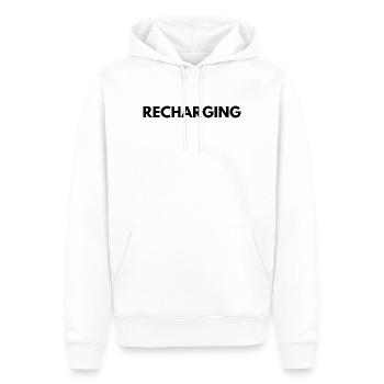 Recharging Minimal Quote Design - Men’s Premium Organic Hoodie - white - Front - Nico (187cm)