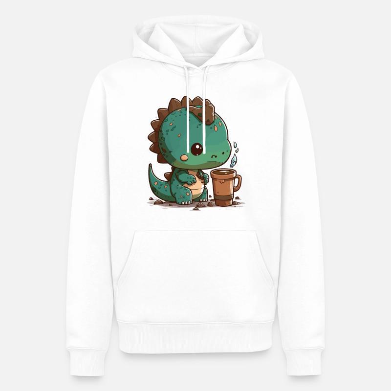 Dino alimenté à la caféine - Sweat à capuche Premium bio Homme - blanc