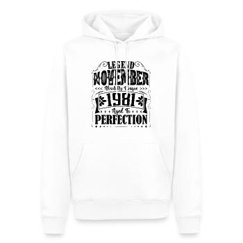 Novembre 1981. Cadeau d'Anniversaire novembre 1981 - Sweat à capuche Premium bio Homme - blanc - Devant - Nico (187cm)