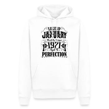 Janvier 1971. Cadeau d'Anniversaire janvier 1971. - Sweat à capuche Premium bio Homme - blanc - Devant - Nico (187cm)