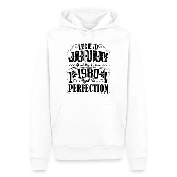 Janvier 1980. Cadeau d'Anniversaire janvier 1980. - Sweat à capuche Premium bio Homme - blanc - Devant - Nico (187cm)