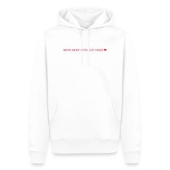 Mon cœur bat à gauche Déclaration contre droite - Sweat à capuche Premium bio Homme - blanc - Devant - Nico (187cm)