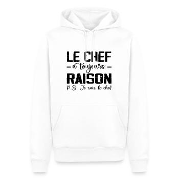 Le Chef a Toujours Raison 👑 - Sweat à capuche Premium bio Homme - blanc - Devant - Nico (187cm)