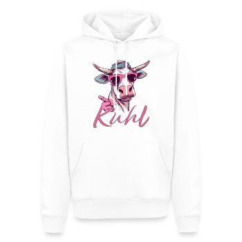 kuhl - coole Kuh in Pink - Vintage Style - Männer Premium Bio Hoodie - Weiß - Vorne - Nico (187cm)