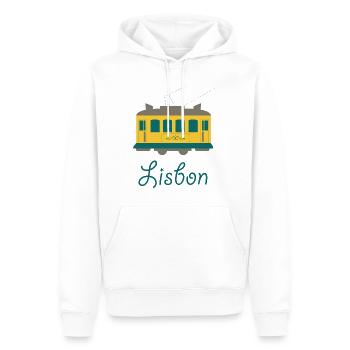 Idée de cadeau logo doux lisbonne - Sweat à capuche Premium bio Homme - blanc - Devant - Nico (187cm)