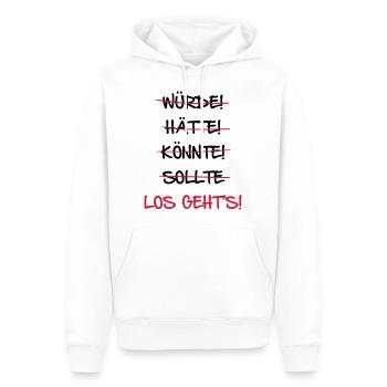 Let's go the starting signal saying - Men’s Premium Organic Hoodie - white - Front - Nico (187cm)
