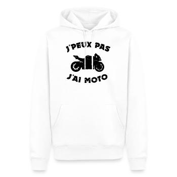 Le classique J'peux pas, j'ai moto. - Sweat à capuche Premium bio Homme - blanc - Devant - Nico (187cm)