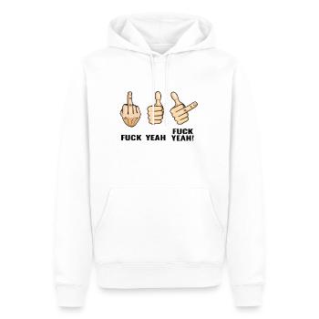 lustige Sprüche Fuck Yeah Daumen hoch Mittelfinger - Männer Premium Bio Hoodie - Weiß - Vorne - Nico (187cm)