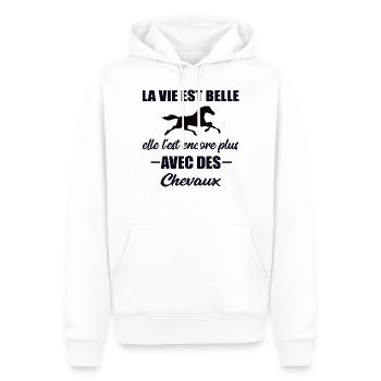 La vie est belle t-shirt cadeau citation équestre - Sweat à capuche Premium bio Homme - blanc - Devant - Nico (187cm)