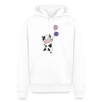 Kuh fliegt mit Luftballons nach oben süße Tiere - Männer Premium Bio Hoodie - Weiß - Vorne - Nico (187cm)