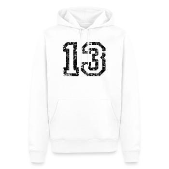 Zahl 13 (Vintage Weiß) 13. Geburtstag Nr. 13 - Männer Premium Bio Hoodie - Weiß - Vorne - Nico (187cm)