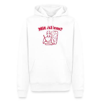 Mit Allem? - Männer Premium Bio Hoodie - Weiß - Vorne - Nico (187cm)
