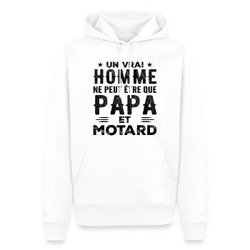 Ein echter Mann ist nur Papa und Biker - Männer Premium Bio Hoodie - Weiß - Vorne - Nico (187cm)