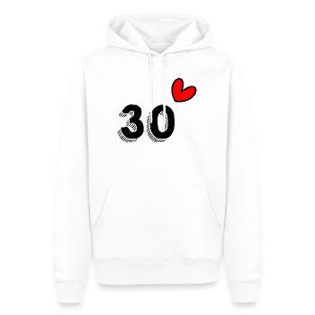 30. 30 ANS. 30e ANNIVERSAIRE. ANNIVERSAIRE 30 ANS. - Sweat à capuche Premium bio Homme - blanc - Devant - Nico (187cm)
