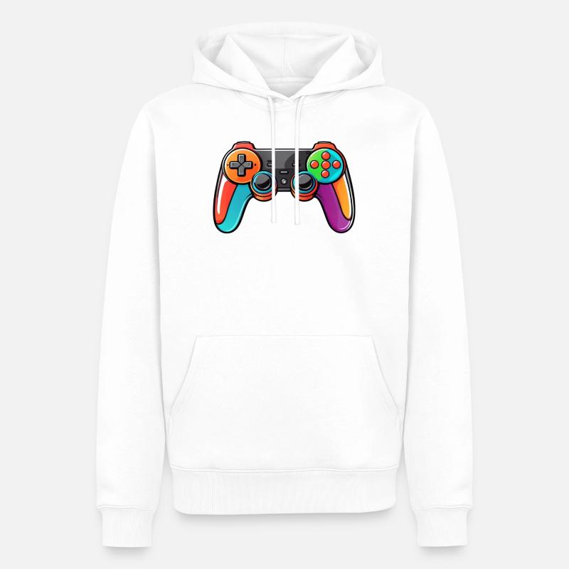 Gamepad Controller Farben Bunt - Männer Premium Bio Hoodie - Weiß