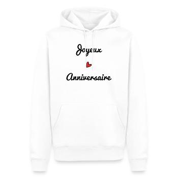 JOYEUX ANNIVERSAIRE. HAPPY BIRTHDAY. COEUR. I LOVE - Sweat à capuche Premium bio Homme - blanc - Devant - Nico (187cm)