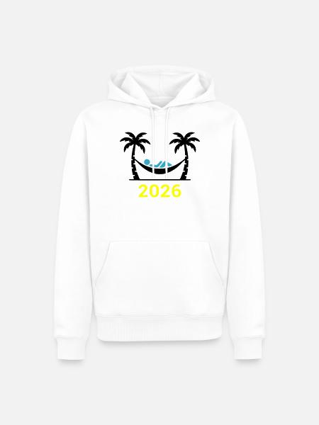 Hammock Palm Trees 2026 - Men’s Premium Organic Hoodie - white