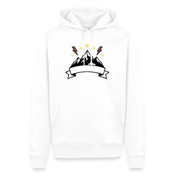 Berge Banner Textfeld Wappen - Männer Premium Bio Hoodie - Weiß - Vorne - Nico (187cm)