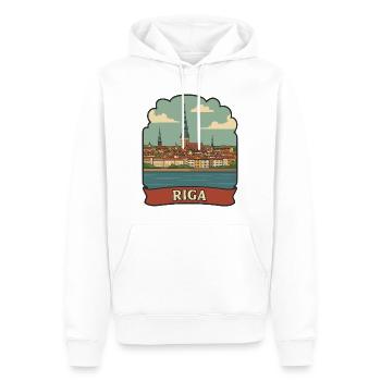 Autocollant rétro de voyage de la vieille ville de Lettonie de Riga - Sweat à capuche Premium bio Homme - blanc - Devant - Nico (187cm)