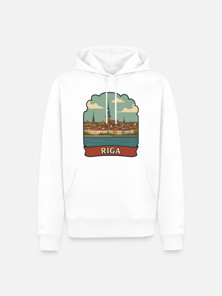 Riga, Lettland Altstadt Retro-Reiseaufkleber - Männer Premium Bio Hoodie - Weiß