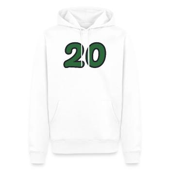 20. 20. JAHRESTAG. 20-JÄHRIGES JUBILÄUM. 20 JAHRE. - Männer Premium Bio Hoodie - Weiß - Vorne - Nico (187cm)