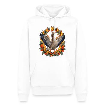 Graugans im Martinsfeuer-Blätterbogen - Männer Premium Bio Hoodie - Weiß - Vorne - Nico (187cm)