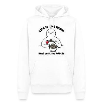 Das Leben ist wie Pasta, hart, bis man es schafft - Männer Premium Bio Hoodie - Weiß - Vorne - Nico (187cm)