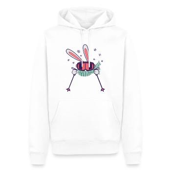 Skihase mit Skistöcken Skibrille und Schal - Männer Premium Bio Hoodie - Weiß - Vorne - Nico (187cm)