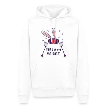 This is my Ski Suit Skiing Rabbit with ski poles - Men’s Premium Organic Hoodie - white - Front - Nico (187cm)