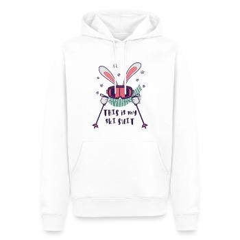 This is my Ski Suit Skiing Rabbit with ski poles - Men’s Premium Organic Hoodie - white - Front - Nico (187cm)