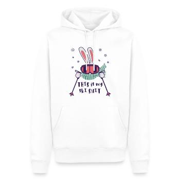This is my Ski Suit Skiing Rabbit with ski poles - Men’s Premium Organic Hoodie - white - Front - Nico (187cm)