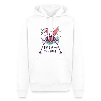 This is my Ski Suit Skiing Rabbit with ski poles - Men’s Premium Organic Hoodie - white - Front - Nico (187cm)